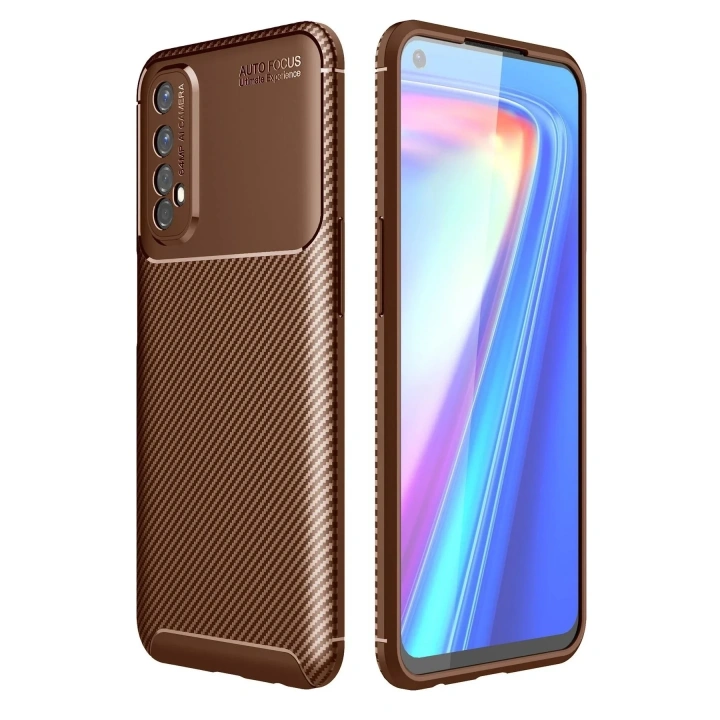 Mey İthalat®  Realme 7 Kılıf Auto Focus Karbon Kapak - Kahverengi