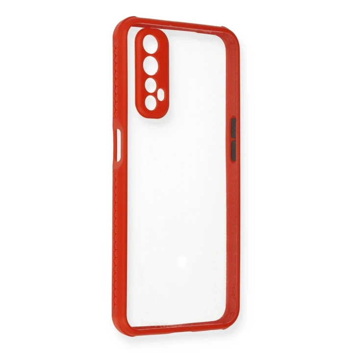 Mey İthalat®  Realme 7 Kılıf Miami Şeffaf Silikon - Kırmızı