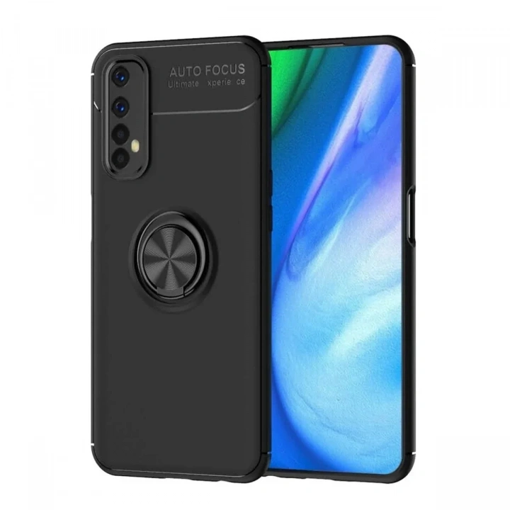 Mey İthalat®  Realme 7 Kılıf Range Yüzüklü Silikon - Siyah