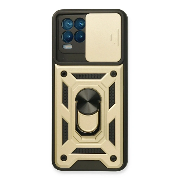 Mey İthalat®  Realme 8 Kılıf Pars Lens Yüzüklü Silikon - Gold