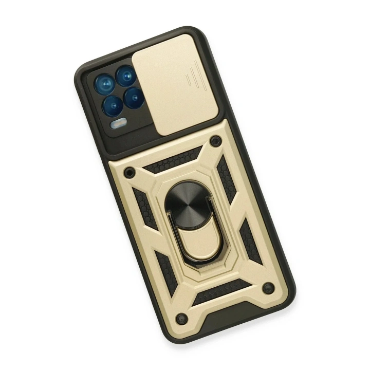 Mey İthalat®  Realme 8 Kılıf Pars Lens Yüzüklü Silikon - Gold