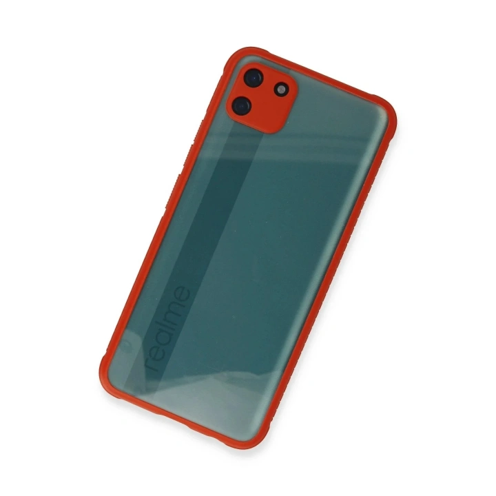 Mey İthalat®  Realme C11 Kılıf Miami Şeffaf Silikon - Kırmızı