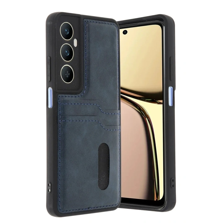 Mey İthalat®  Realme C65 Sara Kartvizitli Deri Kılıf - Lacivert