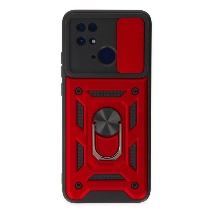 Mey İthalat®   Redmi 10C Kılıf Pars Lens Yüzüklü Silikon - Kırmızı