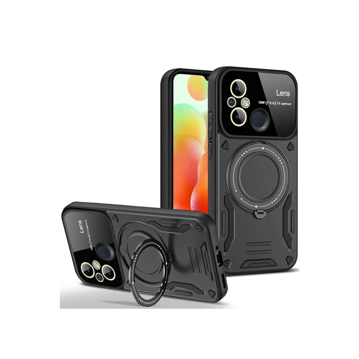 Mey İthalat®   Redmi 12C Kılıf Joy Lens Standlı Kapak - Siyah