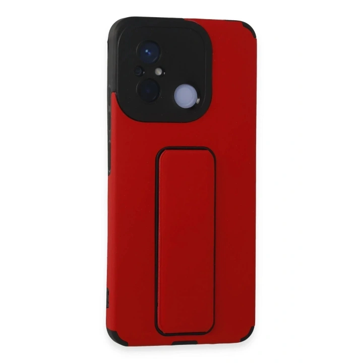 Mey İthalat®   Redmi 12C Kılıf Mega Standlı Silikon - Kırmızı