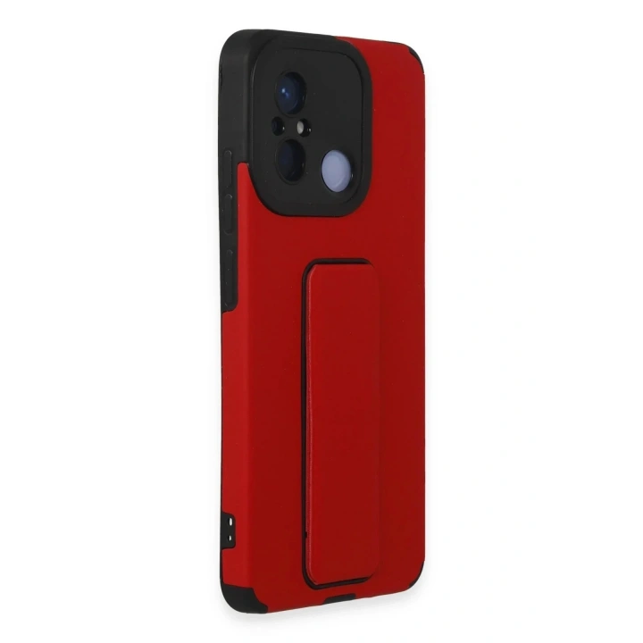 Mey İthalat®   Redmi 12C Kılıf Mega Standlı Silikon - Kırmızı