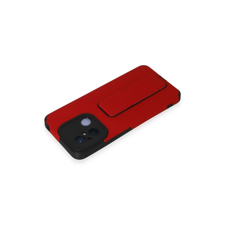Mey İthalat®   Redmi 12C Kılıf Mega Standlı Silikon - Kırmızı