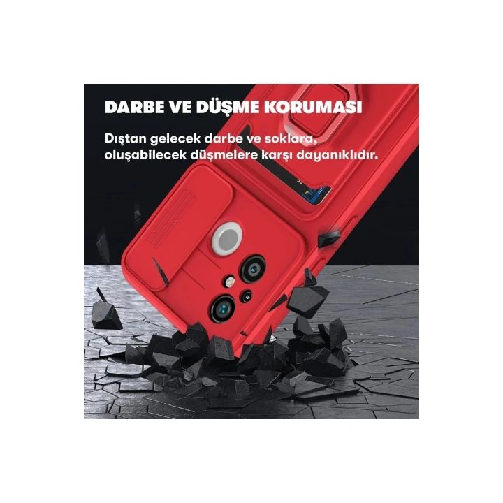 Mey İthalat®   Redmi 12C Kılıf Zuma Kartvizitli Yüzüklü Silikon - Siyah