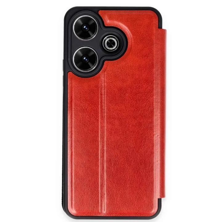 Mey İthalat®   Redmi 13 4G Kılıf Flip Cover - Kırmızı
