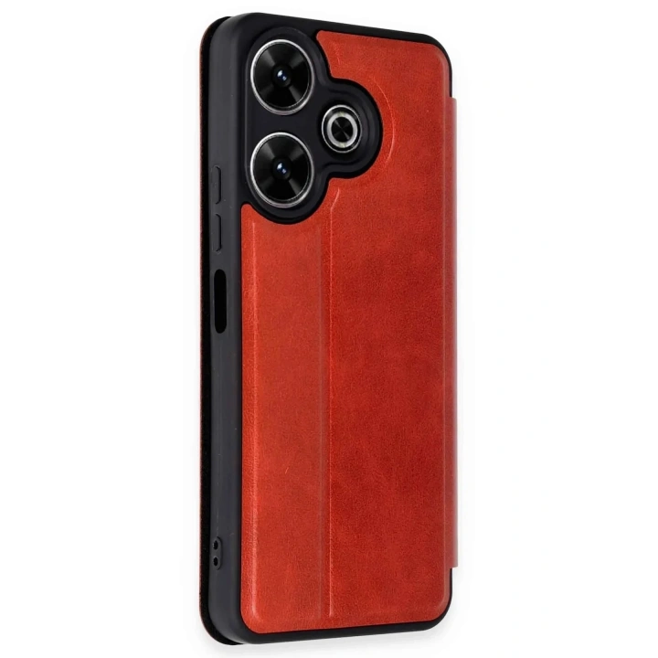 Mey İthalat®   Redmi 13 4G Kılıf Flip Cover - Kırmızı
