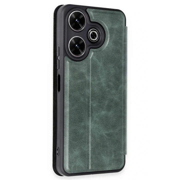 Mey İthalat®   Redmi 13 4G Kılıf Flip Cover - Koyu Yeşil