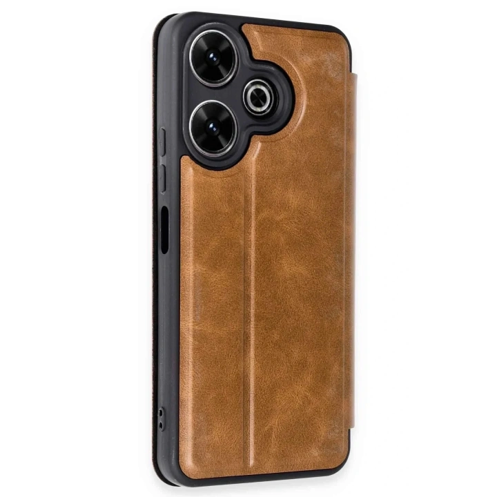 Mey İthalat®   Redmi 13 4G Kılıf Flip Cover - Taba