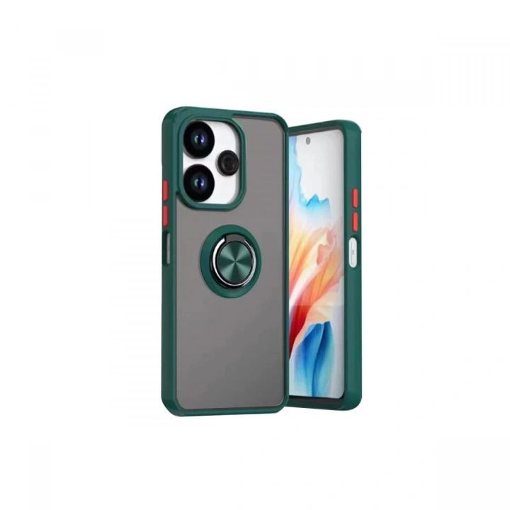Mey İthalat®   Redmi 13 4G Kılıf Montreal Yüzüklü Silikon Kapak - Yeşil