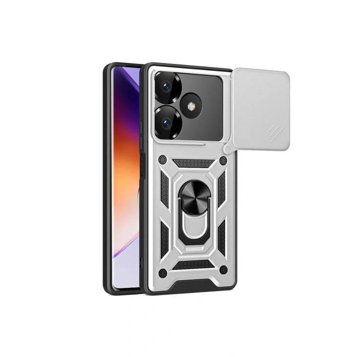 Mey İthalat®   Redmi 13 4G Kılıf Pars Lens Yüzüklü Silikon - Gümüş