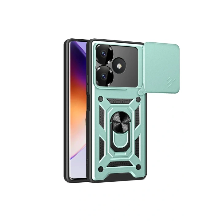 Mey İthalat®   Redmi 13 4G Kılıf Pars Lens Yüzüklü Silikon - Yeşil