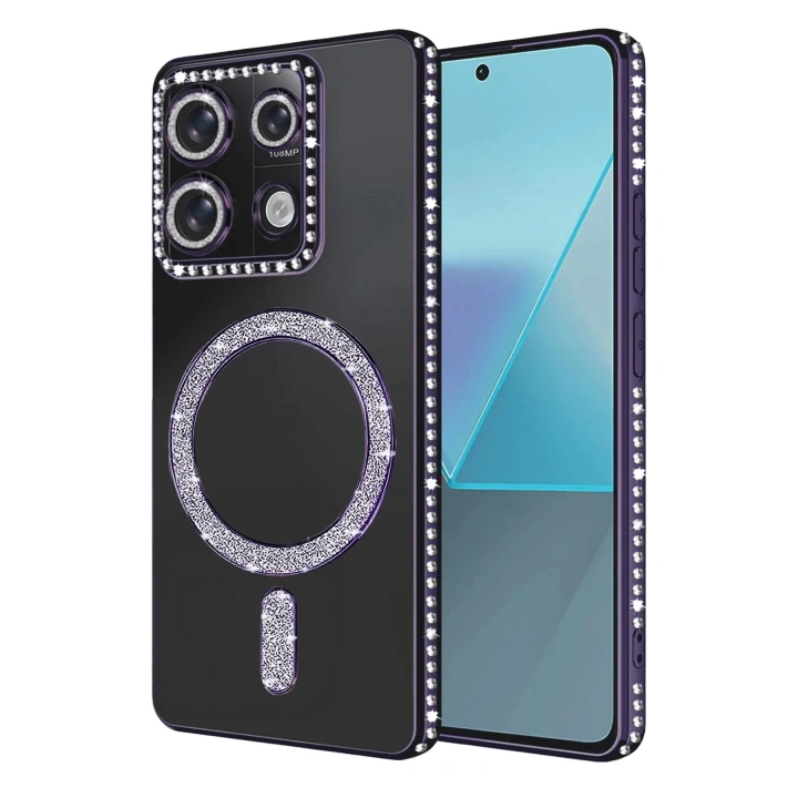 Mey İthalat®   Redmi 13C Joke Simli Magneticsafe Kılıf - Derin Mor