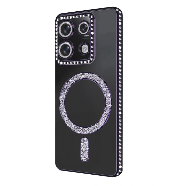 Mey İthalat®   Redmi 13C Joke Simli Magneticsafe Kılıf - Derin Mor