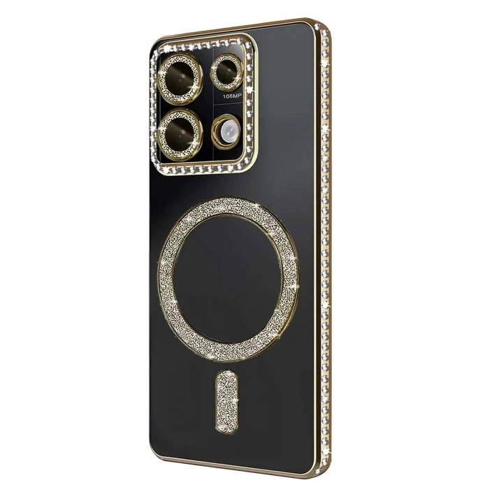 Mey İthalat®   Redmi 13C Joke Simli Magneticsafe Kılıf - Gold