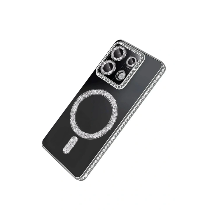Mey İthalat®   Redmi 13C Joke Simli Magneticsafe Kılıf - Gümüş