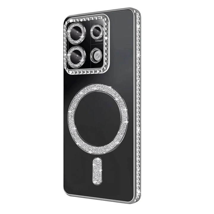 Mey İthalat®   Redmi 13C Joke Simli Magneticsafe Kılıf - Gümüş