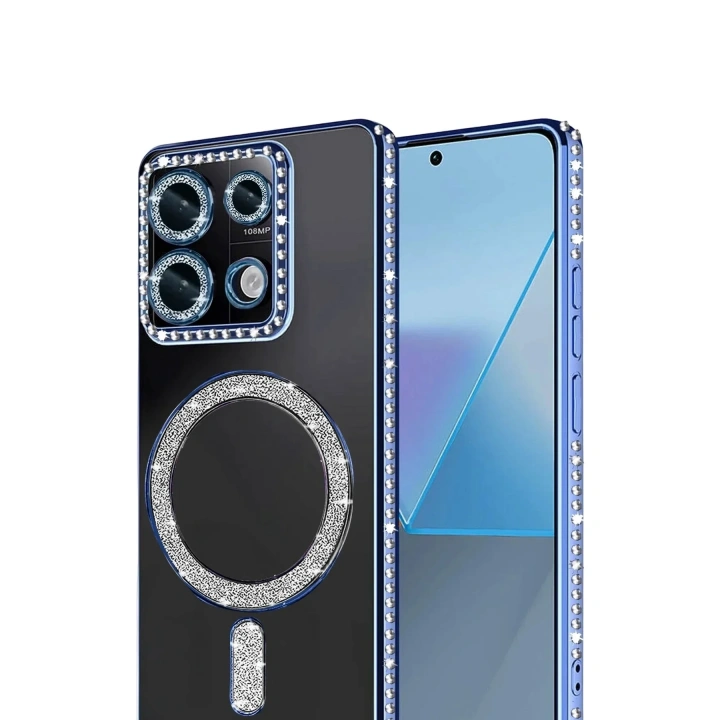 Mey İthalat®   Redmi 13C Joke Simli Magneticsafe Kılıf - Mavi
