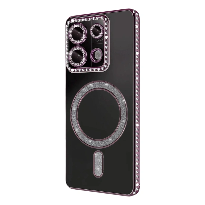 Mey İthalat®   Redmi 13C Joke Simli Magneticsafe Kılıf - Pembe
