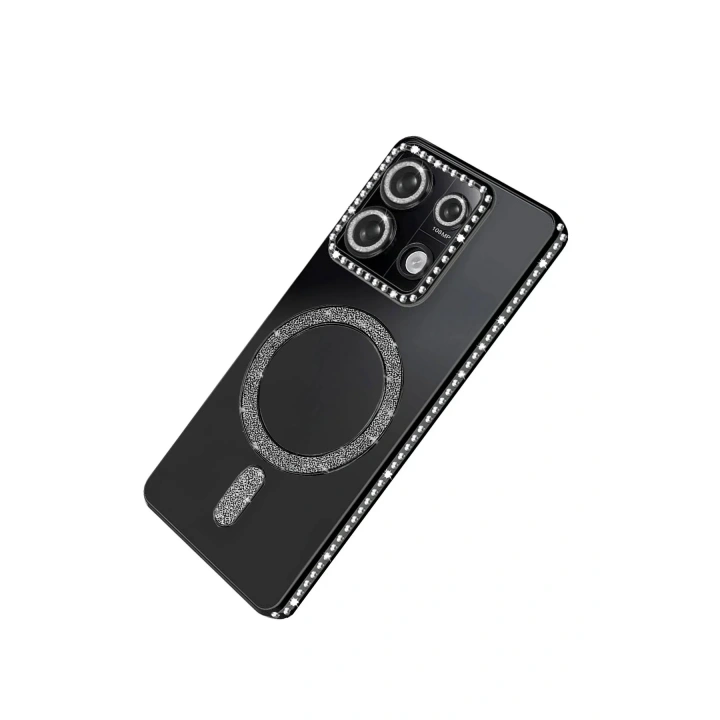 Mey İthalat®   Redmi 13C Joke Simli Magneticsafe Kılıf - Siyah