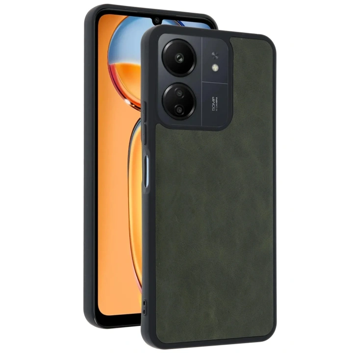 Mey İthalat®   Redmi 13C Kılıf Aras Deri Kapak - Açık Yeşil