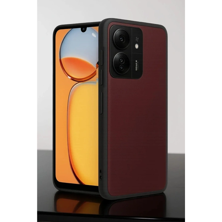 Mey İthalat®   Redmi 13C Kılıf Aras Deri Kapak - Bordo