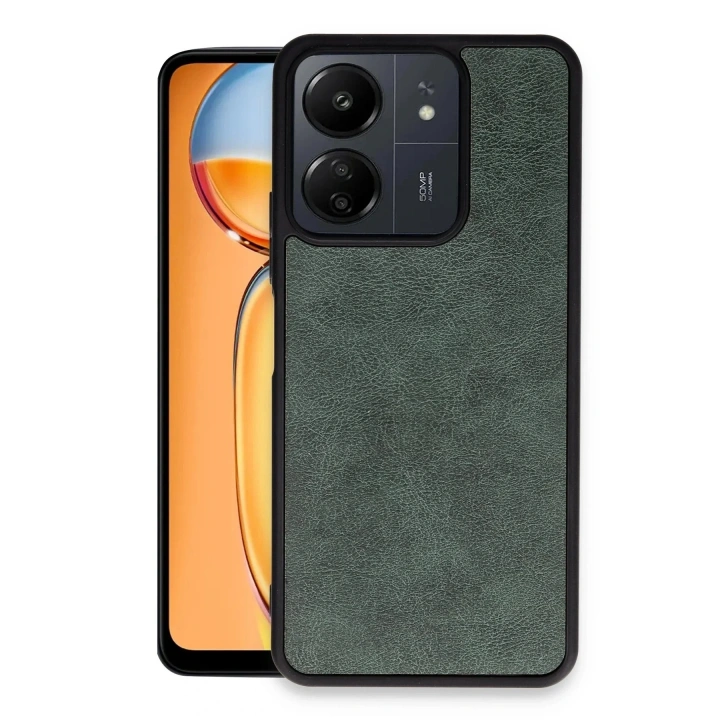 Mey İthalat®   Redmi 13C Kılıf Aras Deri Kapak - Koyu Yeşil