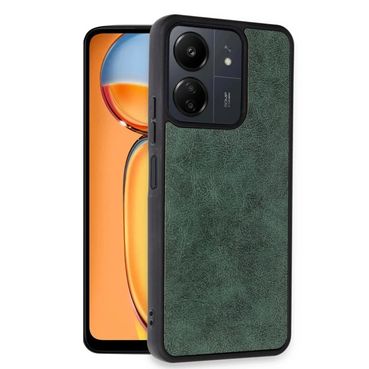 Mey İthalat®   Redmi 13C Kılıf Aras Deri Kapak - Koyu Yeşil