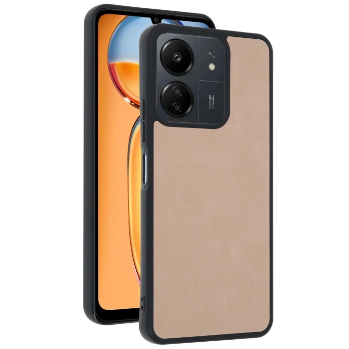 Mey İthalat®   Redmi 13C Kılıf Aras Deri Kapak - Pudra
