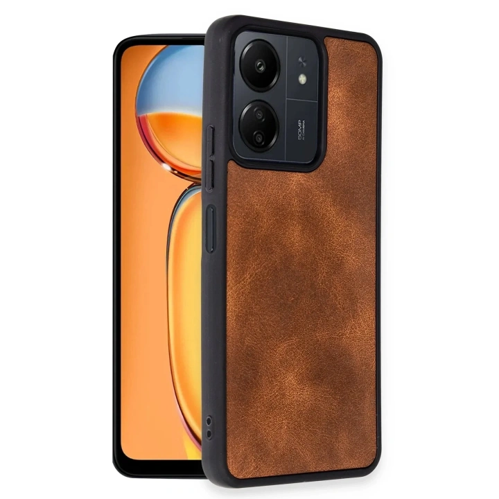 Mey İthalat®   Redmi 13C Kılıf Aras Deri Kapak - Taba