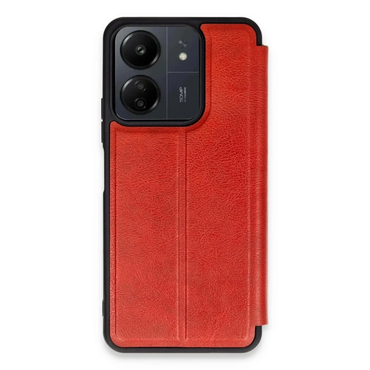 Mey İthalat®   Redmi 13C Kılıf Flip Cover - Kırmızı