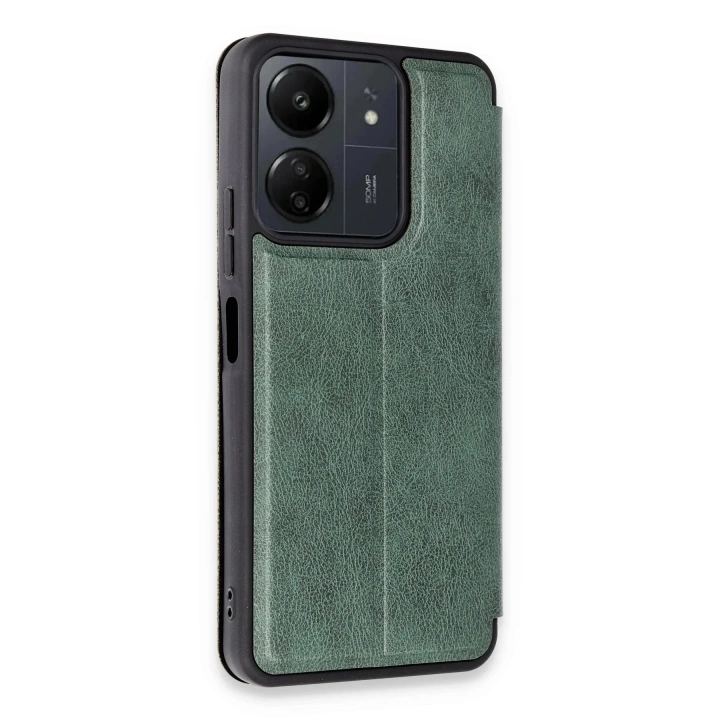 Mey İthalat®   Redmi 13C Kılıf Flip Cover - Koyu Yeşil