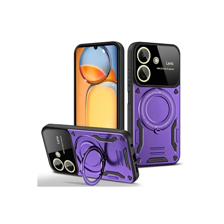 Mey İthalat®   Redmi 13C Kılıf Joy Lens Standlı Kapak - Mor