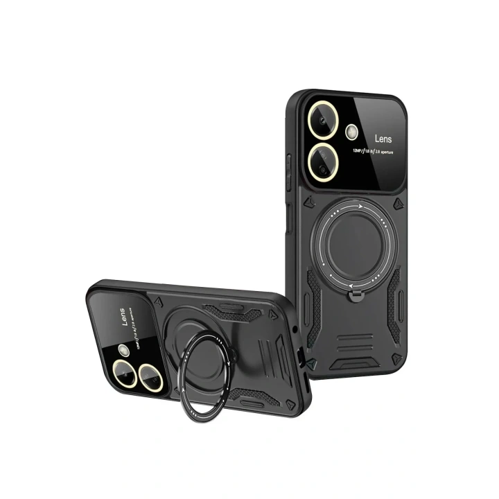 Mey İthalat®   Redmi 13C Kılıf Joy Lens Standlı Kapak - Siyah