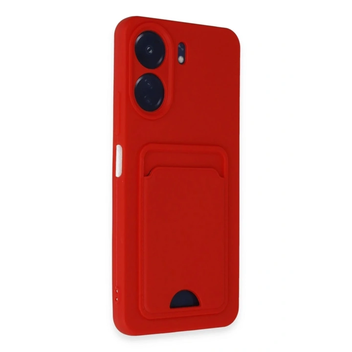 Mey İthalat®   Redmi 13C Kılıf Kelvin Kartvizitli Silikon - Kırmızı