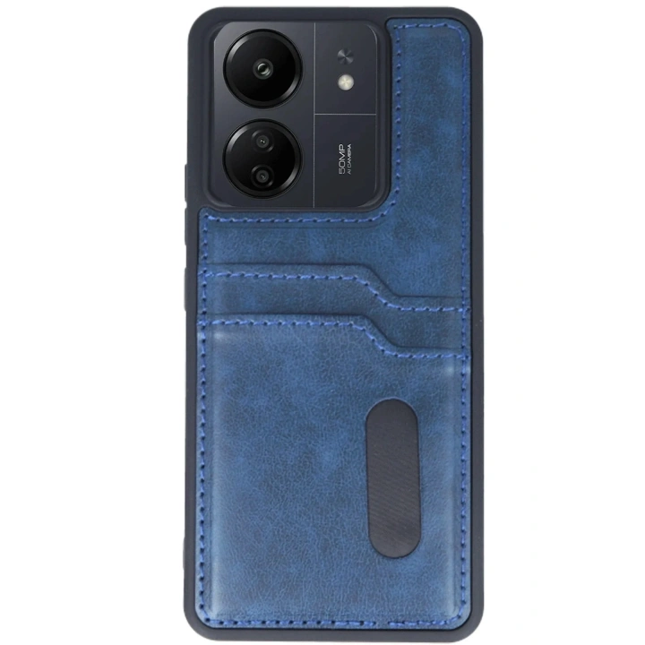 Mey İthalat®   Redmi 13C Kılıf Sara Kartvizitli Deri Kılıf - Lacivert