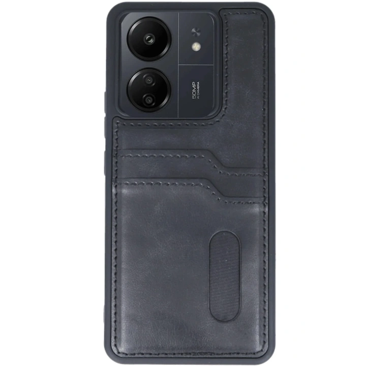 Mey İthalat®   Redmi 13C Kılıf Sara Kartvizitli Deri Kılıf - Siyah