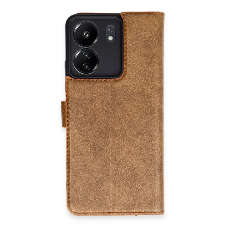 Mey İthalat®   Redmi 13C Kılıf Trend S Plus Kapaklı Kılıf - Taba