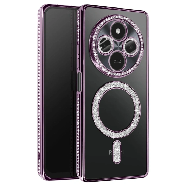 Mey İthalat®   Redmi 14C Joke Simli Magneticsafe Kılıf - Derin Mor