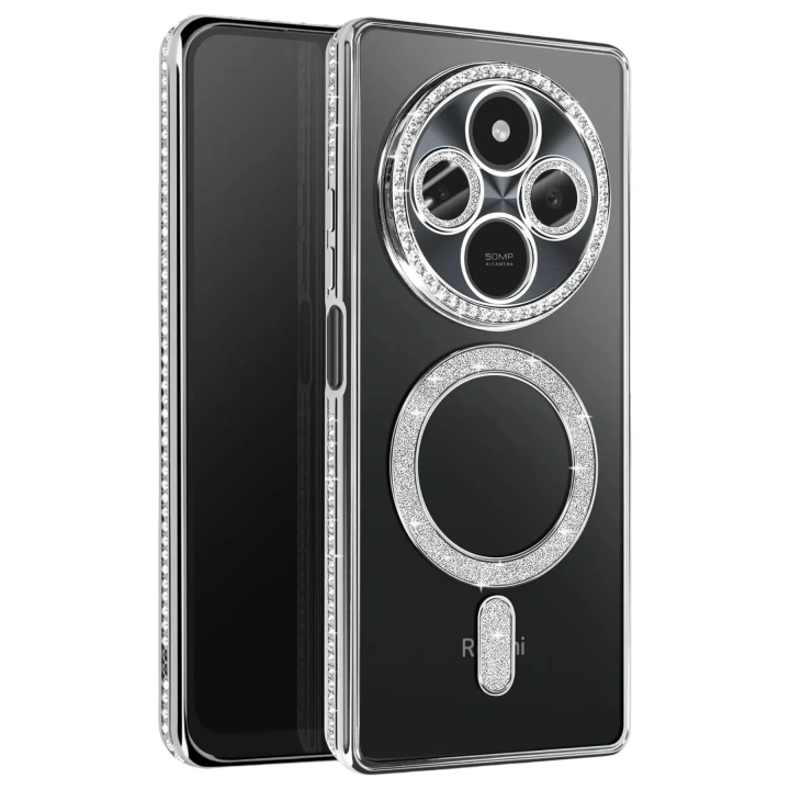 Mey İthalat®   Redmi 14C Joke Simli Magneticsafe Kılıf - Gümüş