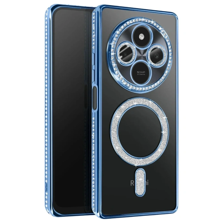 Mey İthalat®   Redmi 14C Joke Simli Magneticsafe Kılıf - Mavi