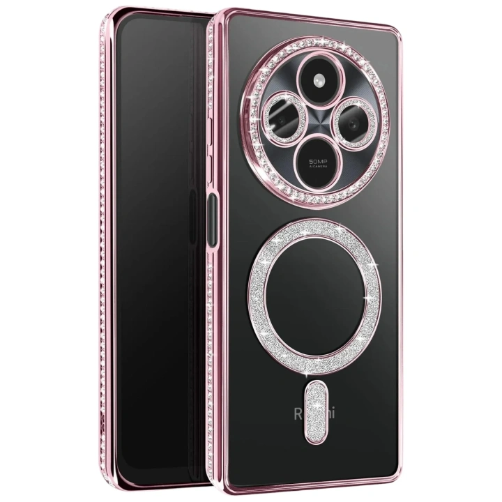 Mey İthalat®   Redmi 14C Joke Simli Magneticsafe Kılıf - Pembe