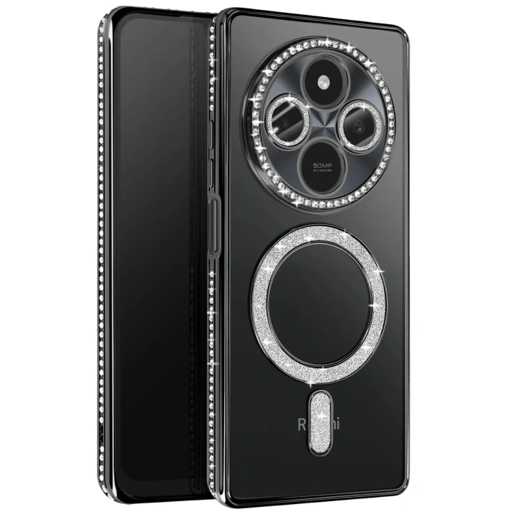Mey İthalat®   Redmi 14C Joke Simli Magneticsafe Kılıf - Siyah