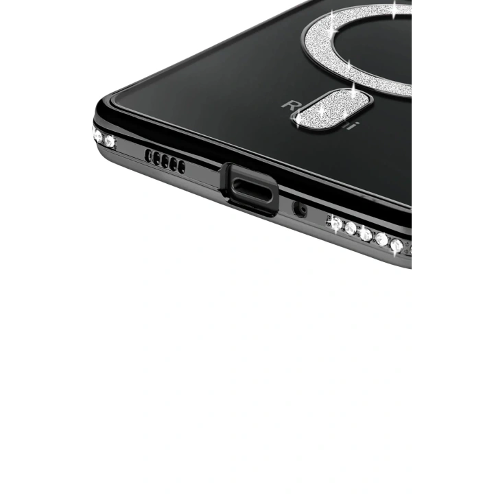 Mey İthalat®   Redmi 14C Joke Simli Magneticsafe Kılıf - Siyah