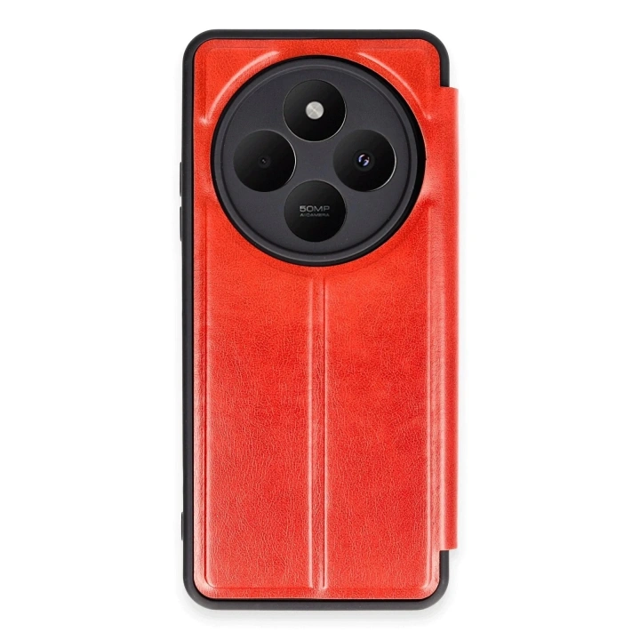 Mey İthalat®   Redmi 14C Kılıf Flip Cover - Kırmızı
