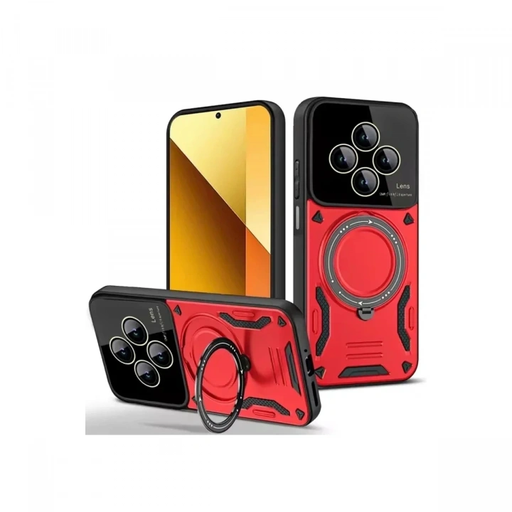 Mey İthalat®   Redmi 14C Kılıf Joy Lens Standlı Kapak - Kırmızı
